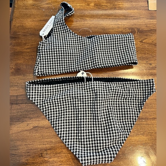 Nasty Gal Brave Soul Gingham Bikini Set Women’s NWT one shoulder high rise - Picture 8 of 8